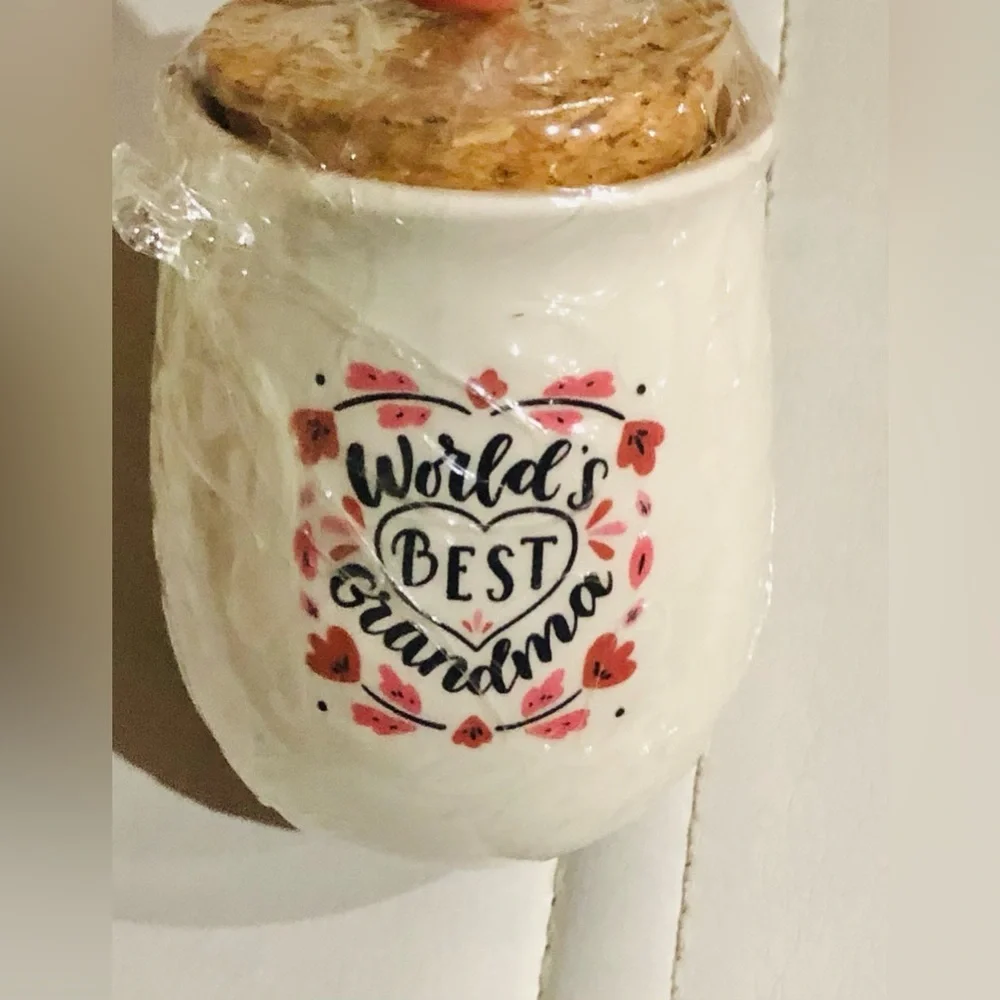 2 world’s best grandma mini cork topped‎ ceramic jars new